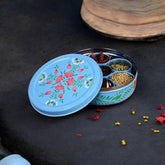 Hand Painted Spice Box With 7 Compartments - Blue